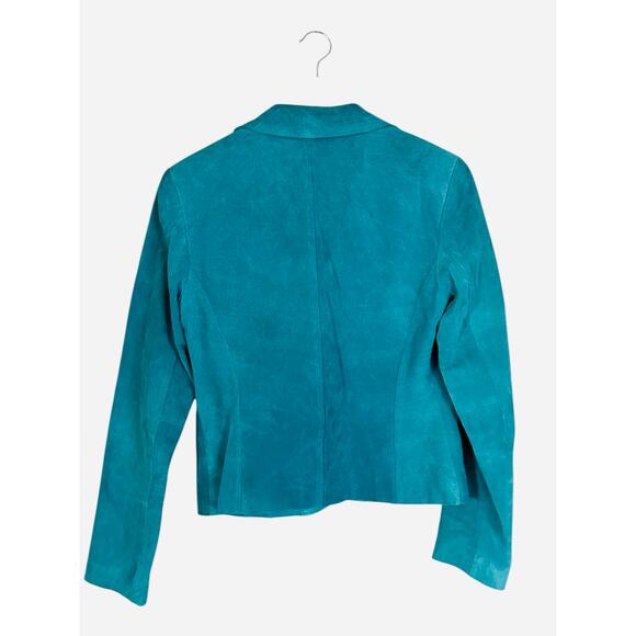 Alfani Suede Leather Jacket Small Teal Blue Button Front Soft Stylish Outerwear - Picture 2 of 5
